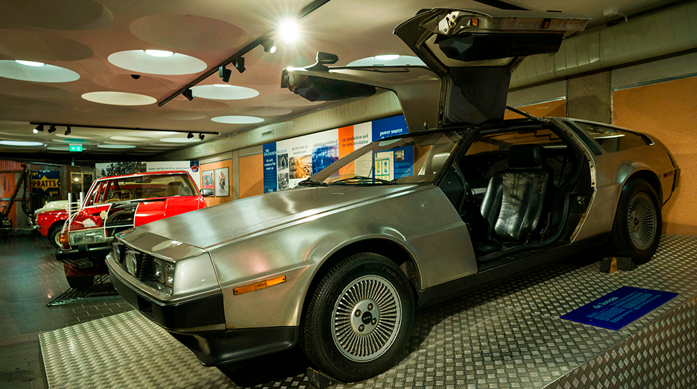 A DeLorean DMC-12 on display in Ulster Transport Museum